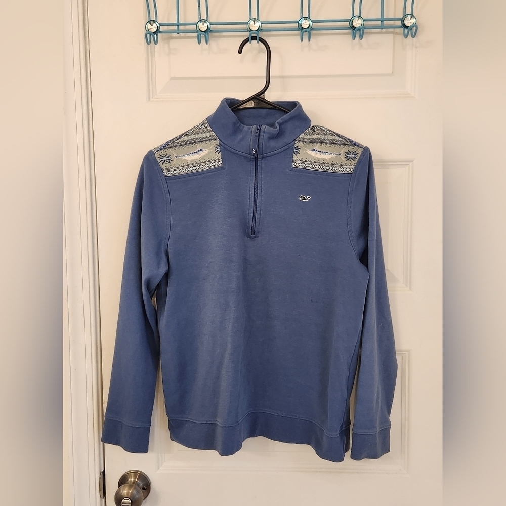 Vineyard Vines Moonshine Marlin Blue 1/4 Zip Sweater‎ Sherp Boys L 14/16 #M595